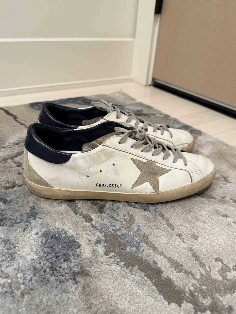 Golden Goose White, Navy & Beige Superstar Leather Sneaker, EU45